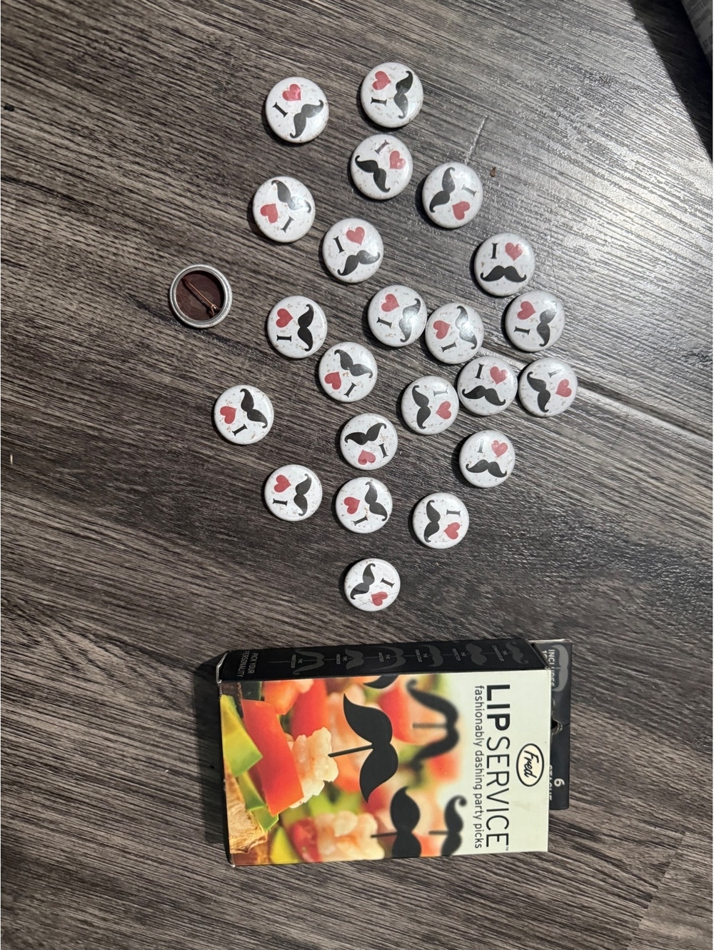 I love mustache pins gag and party food picks lot bundle